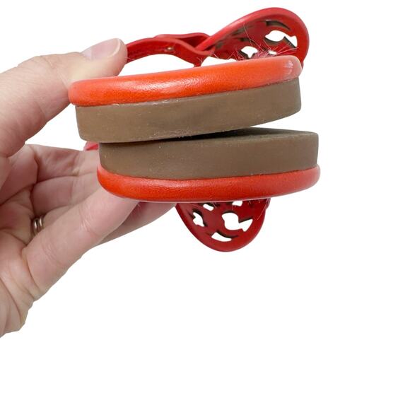 TORY BURCH Orange Red Samba Miller Logo Patent Leather Sandals Size 8.5 - Picture 10 of 11